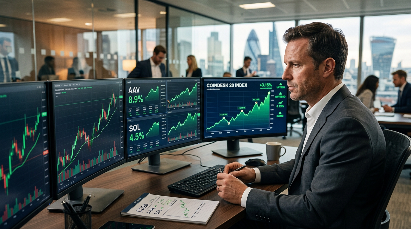 AAVE and Solana Drive CoinDesk 20 Index Higher